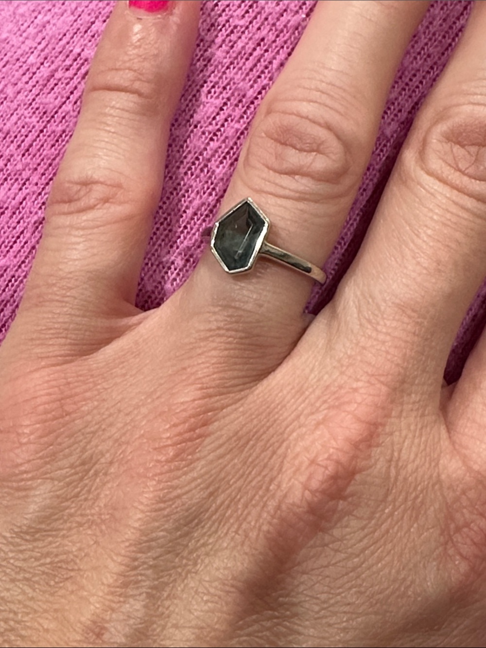Custom 14k white gold and rare gray-blue indicolite tourmaline ring